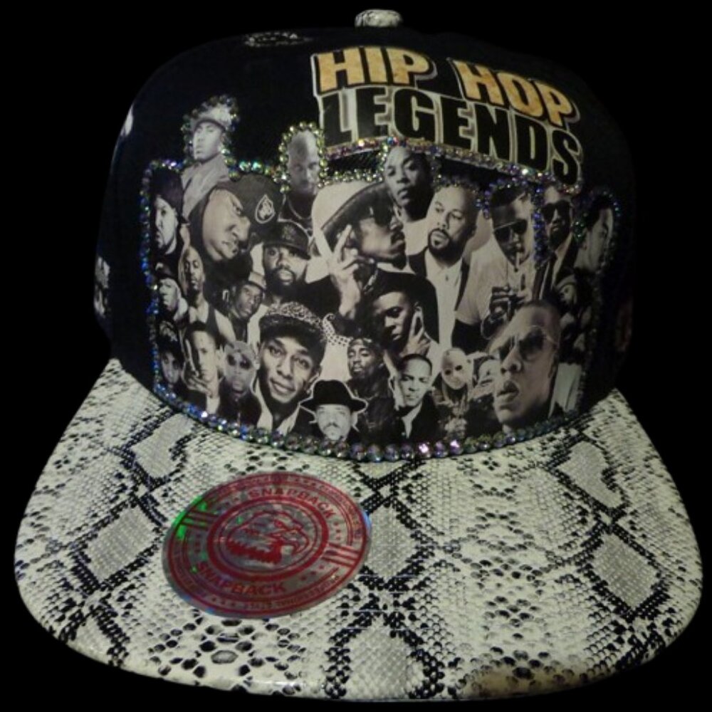 NWt One-of-a-kind Handmade Swarovski "Hip Hop Legends" Snakeskin snapback hat